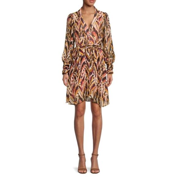 NWOT JULIA JORDAN Women’s Size 2 Ikat Belted Faux Wrap Dress‎ - Picture 1 of 8